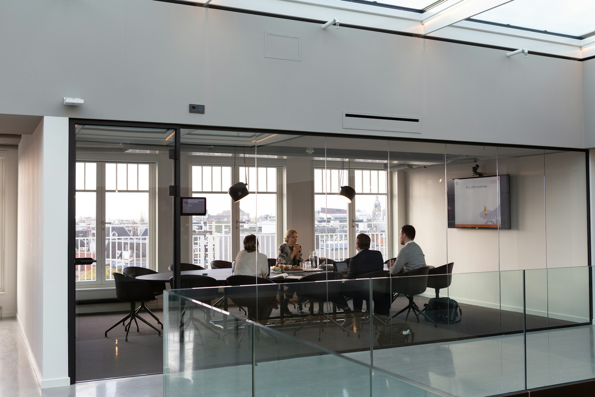 Modern conference room overlooking the city